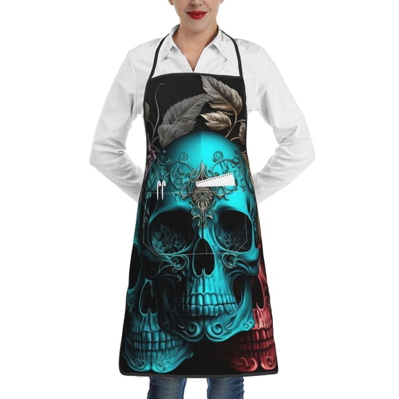Cool Skulls Gothic Day Of The Dead Apron with Pocket Cooking Waterproof Bib Aprons for Kitchen Baking Chef Gardening BBQ