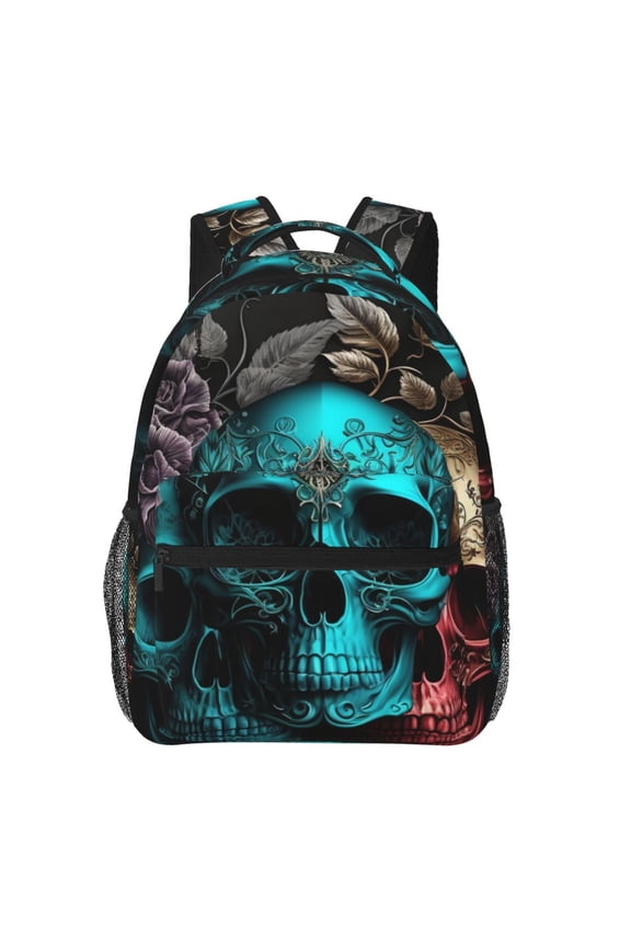 Cool Skulls Gothic Day Of The Dead Backpack Casual College Bag Zipper Laptop Daypack Hiking Rucksack Travel