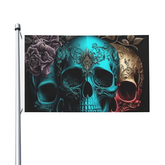 Cool Skulls Gothic Day Of The Dead Flag 3X5 Ft Garden Yard House Flags Banner Sign Outdoor Indoor Party Home Garden Decoration