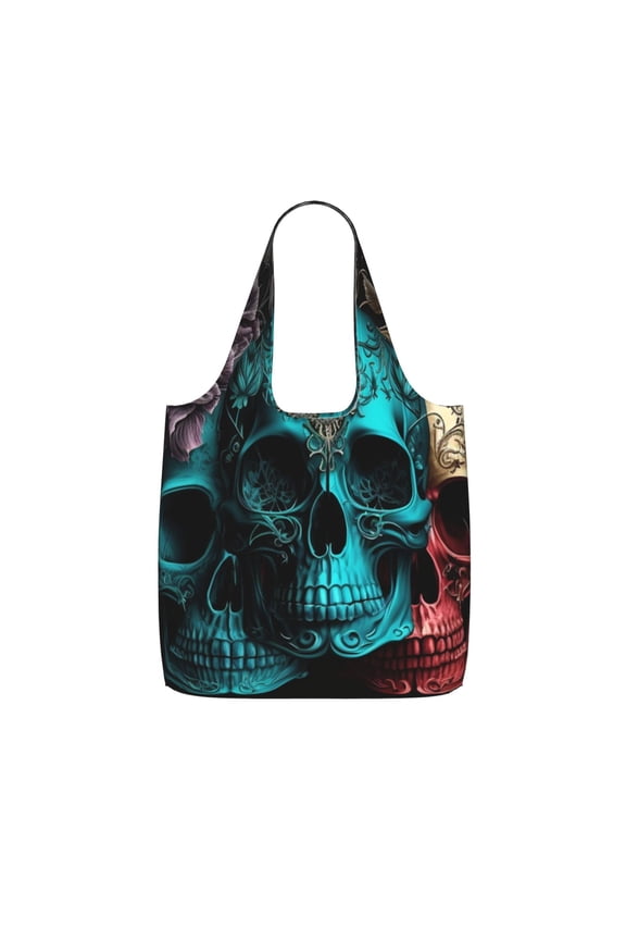 Cool Skulls Gothic Day Of The Dead Foldable Reusable Shopping Bag Large Capacity Tote Handbag Storage Pouch for Travel Work