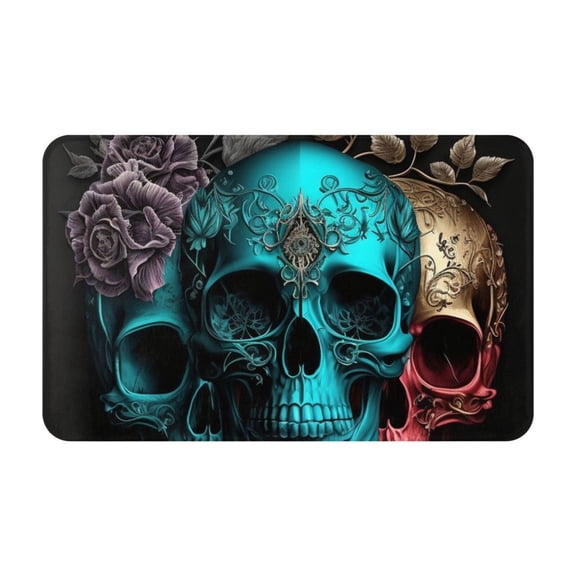 Cool Skulls Gothic Day Of The Dead Front Door Mat Doormat Non Slip Bath Mats 20x31.5 Inch Bathroom Rug Entryway Carpet