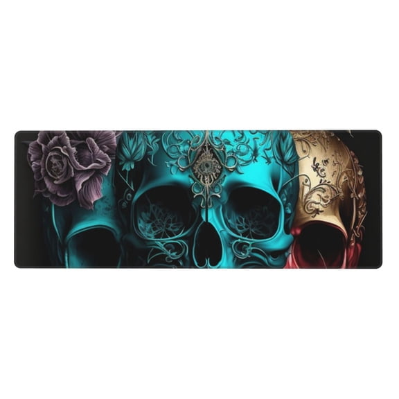 Cool Skulls Gothic Day Of The Dead Mouse Pad Extended Large Gaming Mousepad Non-Slip Rubber Big Keyboard Desk Mat 31.5 X 11.8 Inch
