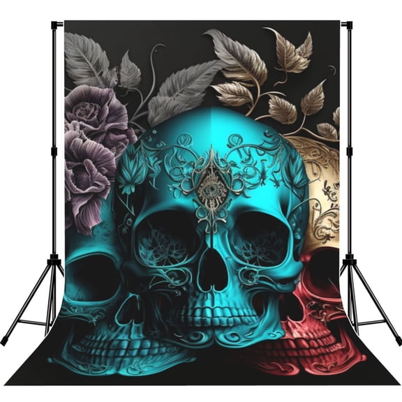 Cool Skulls Gothic Day Of The Dead Photography Backdrop 5x7Ft Background for Photo Studio Video Recording Birthday Party Wedding Home Decor