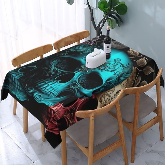 Cool Skulls Gothic Day Of The Dead Rectangular Tablecloth 54"x 72" Waterproof Rectangle Table Cover Cloth for Kitchen Dining Room Picnic Home Party