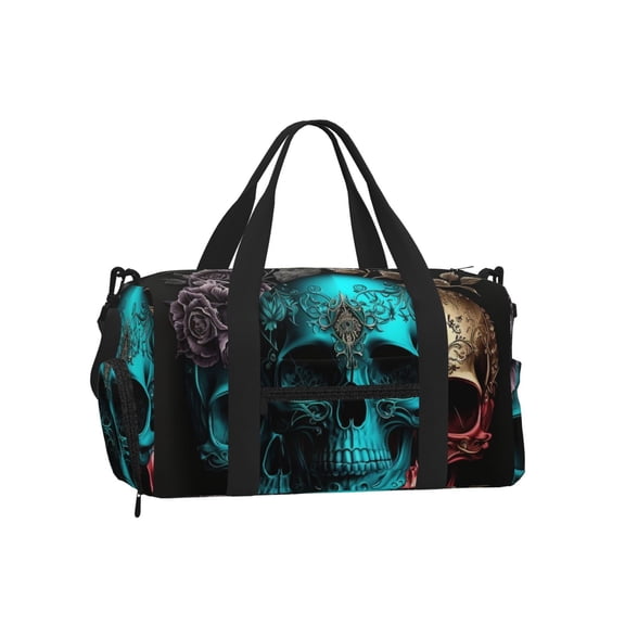 Cool Skulls Gothic Day Of The Dead Sports Duffel Bag with Shoe Compartment Travel Crossbody Bag for Gym Yoga Dance