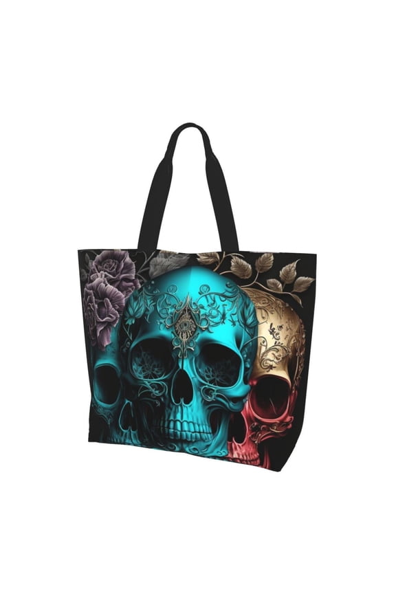 Cool Skulls Gothic Day Of The Dead Women Reusable Bag Large Shoulder Handbag Top Handle Purse Tote