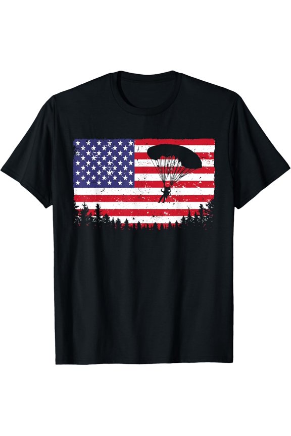 Cool Skydiving Art Men Women Skydiver American Flag Skydive T-Shirt