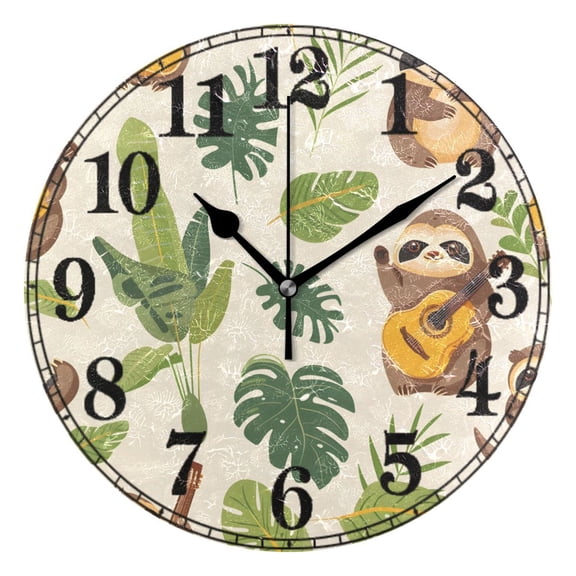 Cool Sloth Play Guitar Silent Wall Clock 10" Non-Ticking Battery Clock