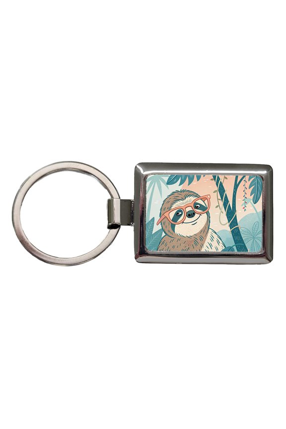 Cool Sloth Wearing Glasses Metal Rectangle Keychain
