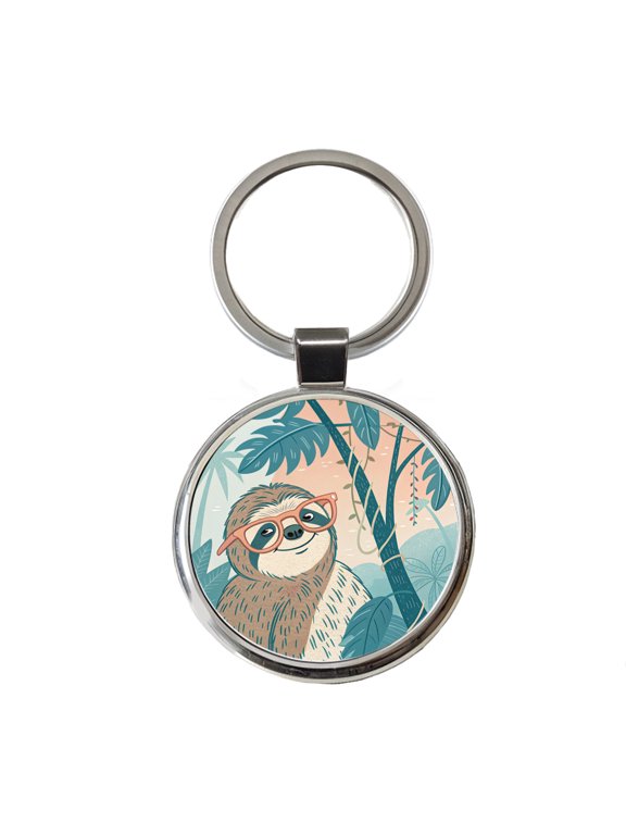 Cool Sloth Wearing Glasses Metal Round Keychain