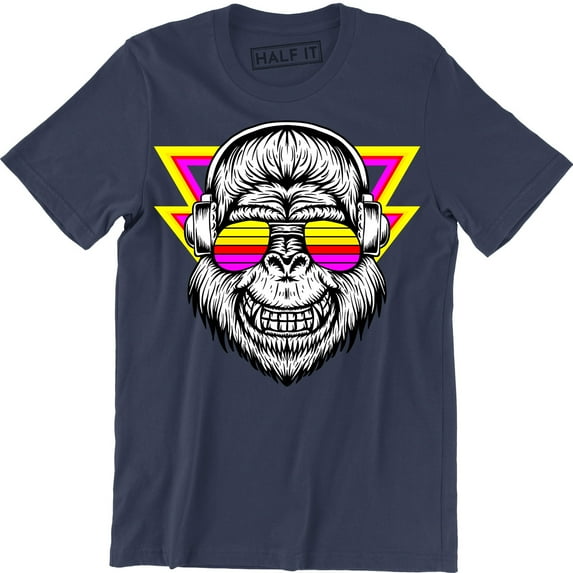 Cool Smiling Chimpanzee Wearing Sunglasses Headphone Men's Music Lover Tee Shirt