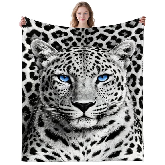 Cool Snow Leopard Blanket Gifts for Women Men Adults Leopards Lovers Soft Cozy Black White Leopards Throw Blankets for Travelling Camping Decor Birthday Gifts 50×40 Inch