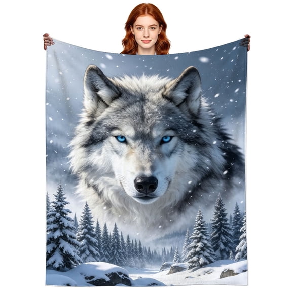 Cool Snowy Wolf Blanket Gifts for Women Men Adults,Soft Lightweight Snow Forest Wolves Throw Blankets for Travel Bed Home Decor Birthday Gifts 50x40 Inch