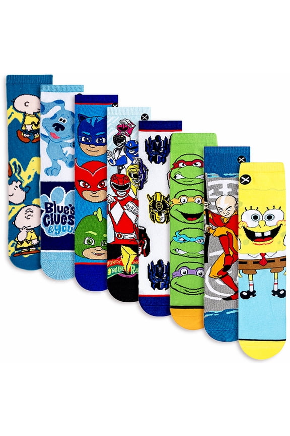 – Big Kid Tv Shows – 8-Pack Novelty Crew Sock Bundle – Big Kids – Age 7–10 / Shoe Size 3–5 –