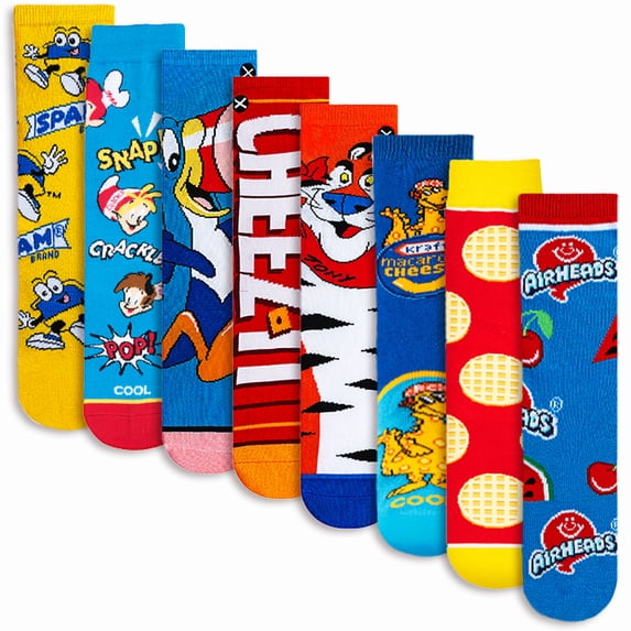 Cool Sock – Food & Snack 8-Pack Crew Socks Bundle for Big Kids – Fun Novelty Designs – Soft Cotton