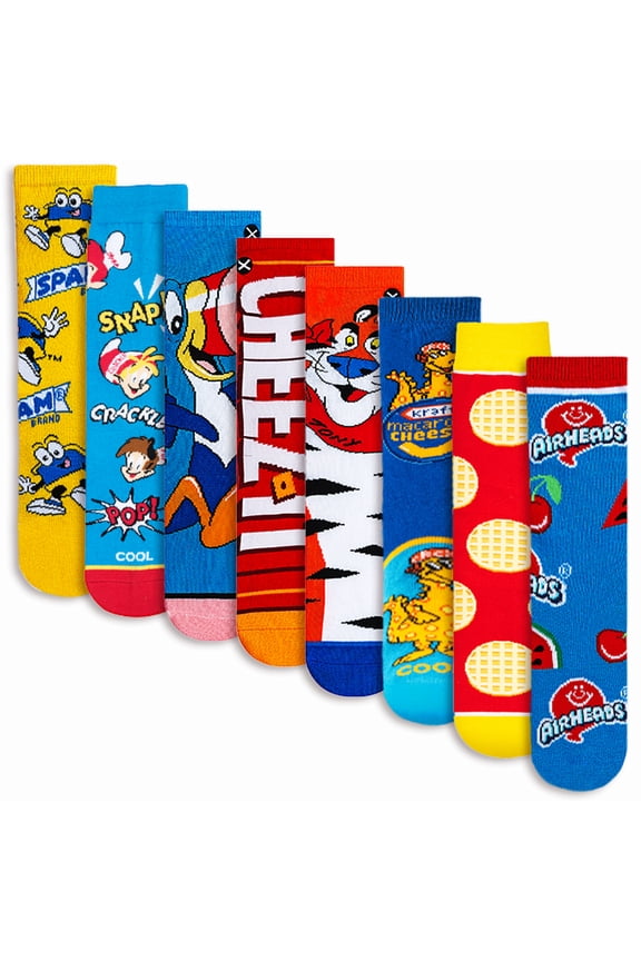 Cool Sock – Food & Snack 8-Pack Crew Socks Bundle for Big Kids – Fun Novelty Designs – Soft Cotton