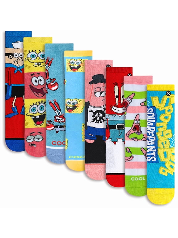 Cool Sock – SpongeBob 8-Pack Crew Socks Bundle for Big Kids – Official Nickelodeon Collection – Fun