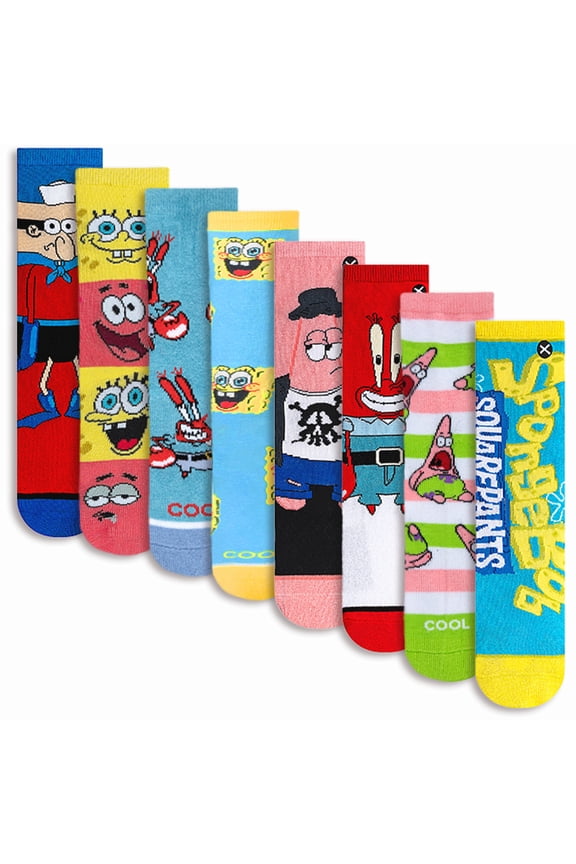 Cool Sock – SpongeBob 8-Pack Crew Socks Bundle for Big Kids – Official Nickelodeon Collection – Fun