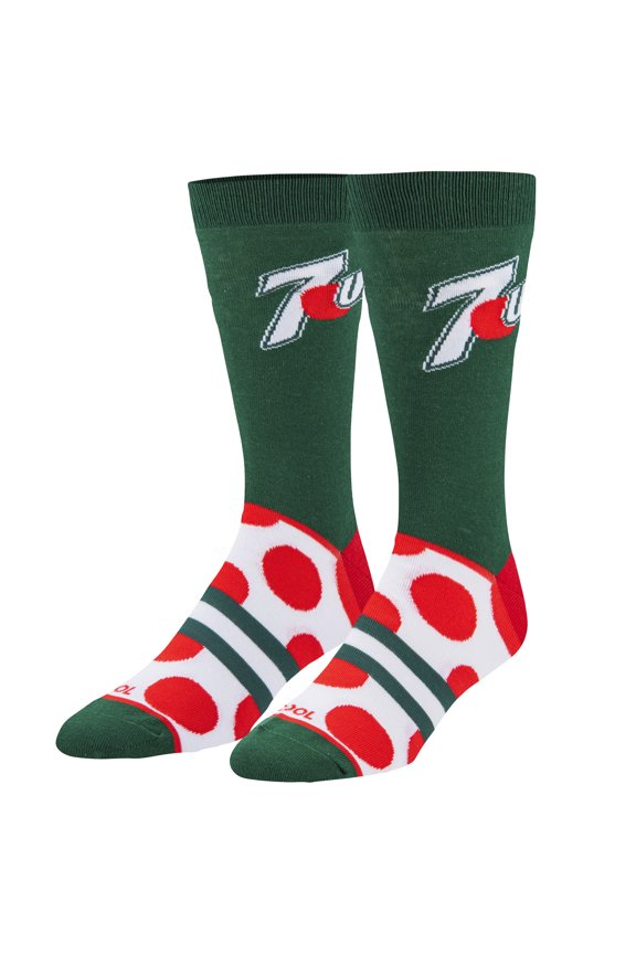 Cool Socks – 7UP Big Dots Crew Socks – Official Licensed Novelty Unisex Socks – Large Size Comfy