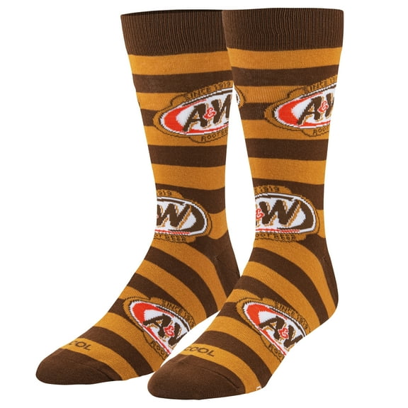 Cool Socks – A&W Root Beer Stripes Crew Socks – Official Licensed Novelty Unisex Socks – Large Size
