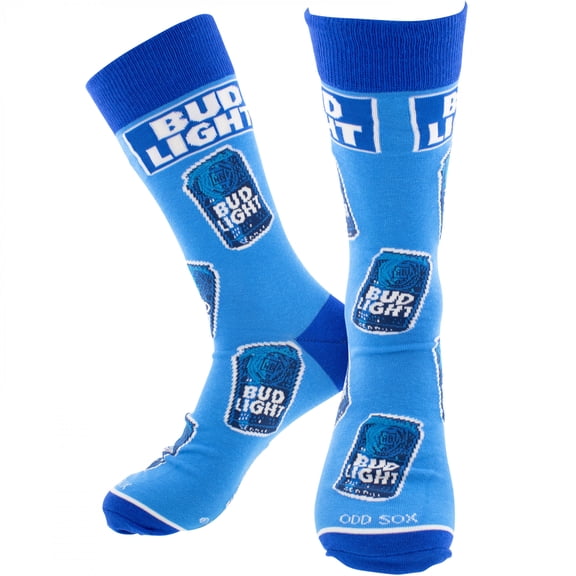 Cool Socks – Bud Light Cans Crew Socks – Size Large for Men & Women – Stacked Blue Can Graphic –