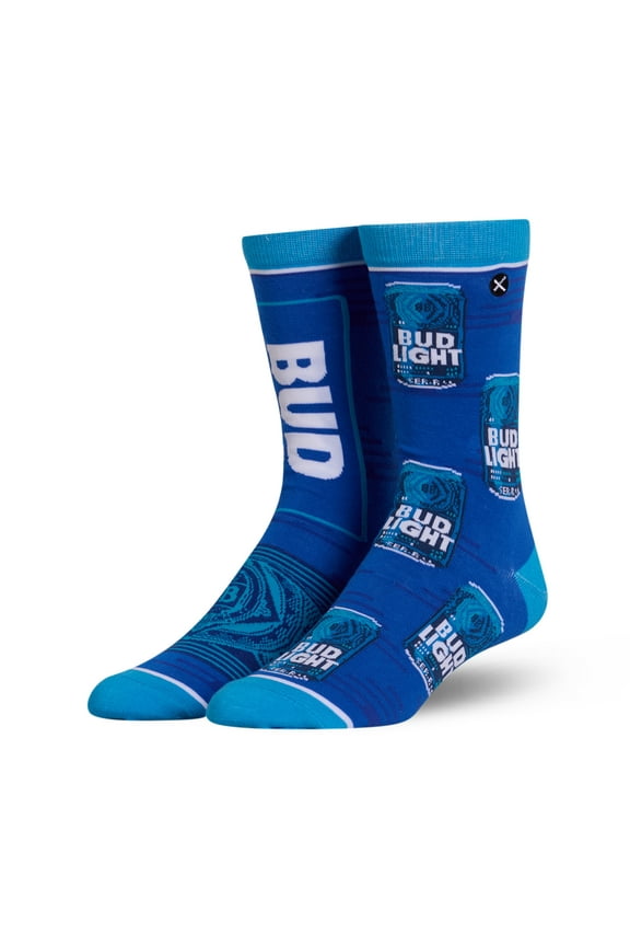 Cool Socks Bud Light Split Crew Socks Size Large for Men & Women Classic Beer Label Graphic