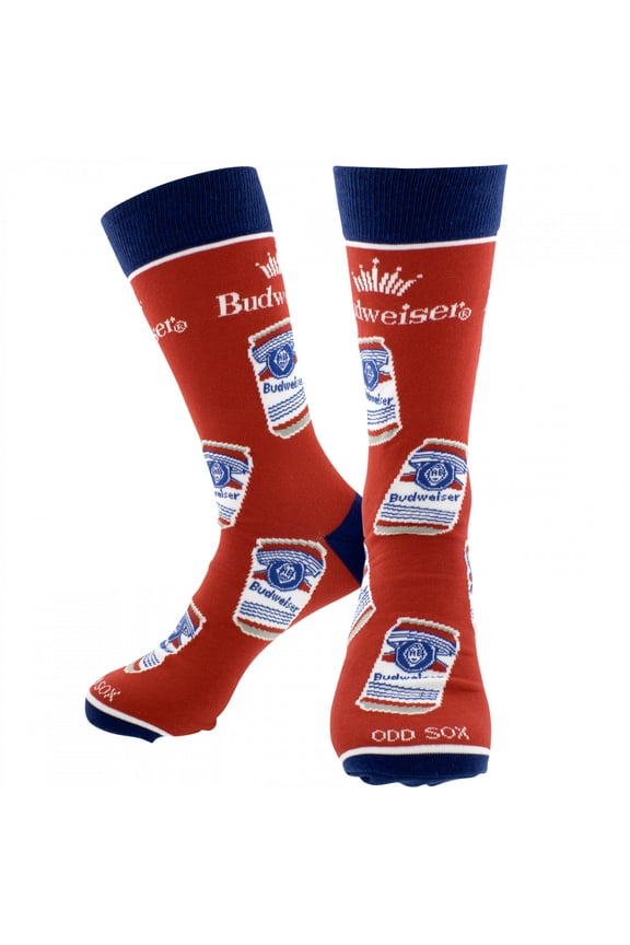 – Budweiser Cans Crew Socks – Size Large for Men & Women – Stacked Beer Can Graphic –