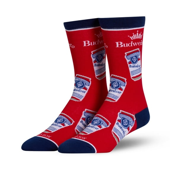 Cool Socks – Budweiser Cans Crew Socks – Size Medium for Men & Women – Stacked Beer Can Graphic –