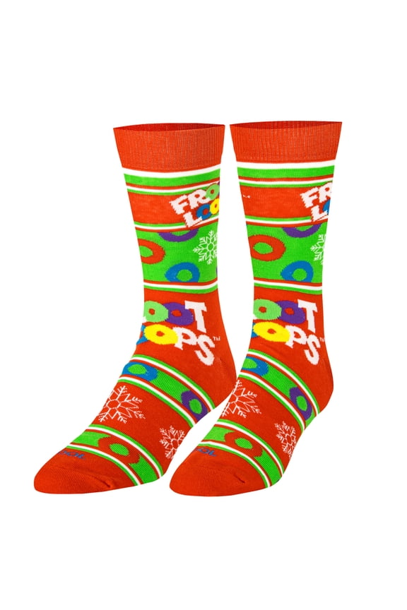 , Christmas Holiday Socks for Men, Fun Print Froot Loops Cereal, Adult