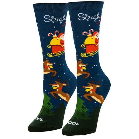 Cool Socks, Colorful Funny Novelty Prints, Cute Socks for Women, Sleigh All Day