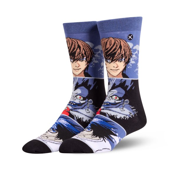 ODD SOX – Death Note Light Yagami, Ryuk & L Character Mash Up Novelty Crew Socks – Size Large –