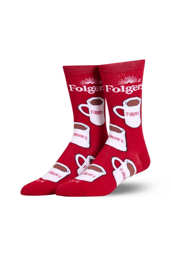 – Folgers Mugs Crew Socks – Size Large for Men & Women – Classic Coffee Cup Graphic –