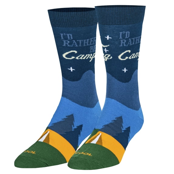 Cool Socks I'd Rather Be Camping Novelty Funny Crew Socks, Size Large