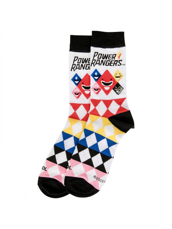 Cool Socks, Men's Funny Graphic Novelty Sock, Power Rangers Team, Adult Large