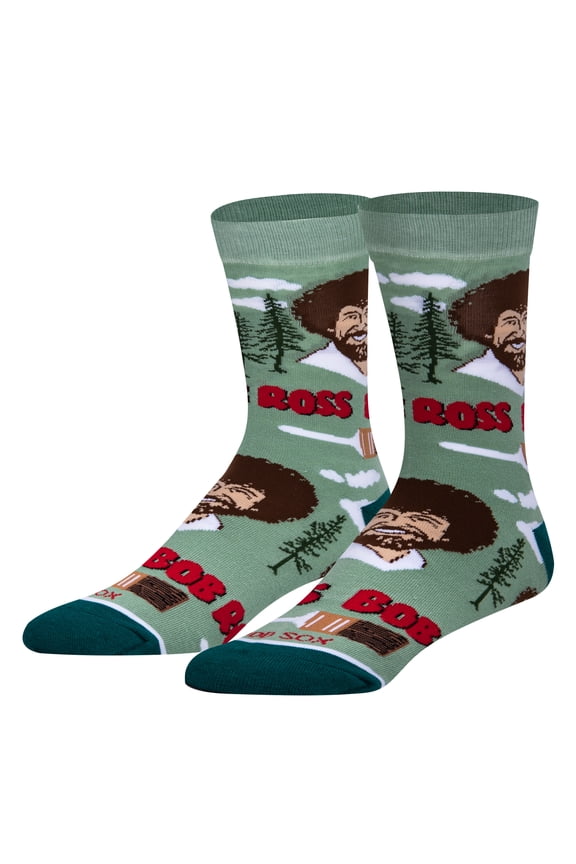 Cool Socks Bob Ross Bob Ross Portrait with Paint Palette Artist Novelty Crew Socks Medium Size Funny