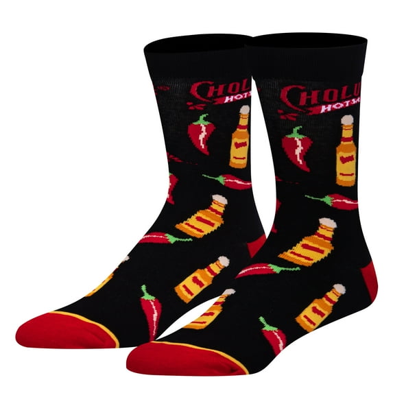 Cool Socks, Men's Funny Novelty Socks, Cholula Nothing Too Spicy Crew, Adult