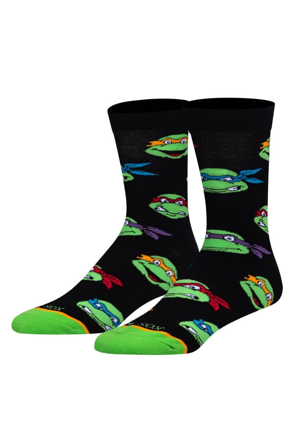 , Men's Funny Novelty Socks, Retro Turtle Heads Crew, Adult Large