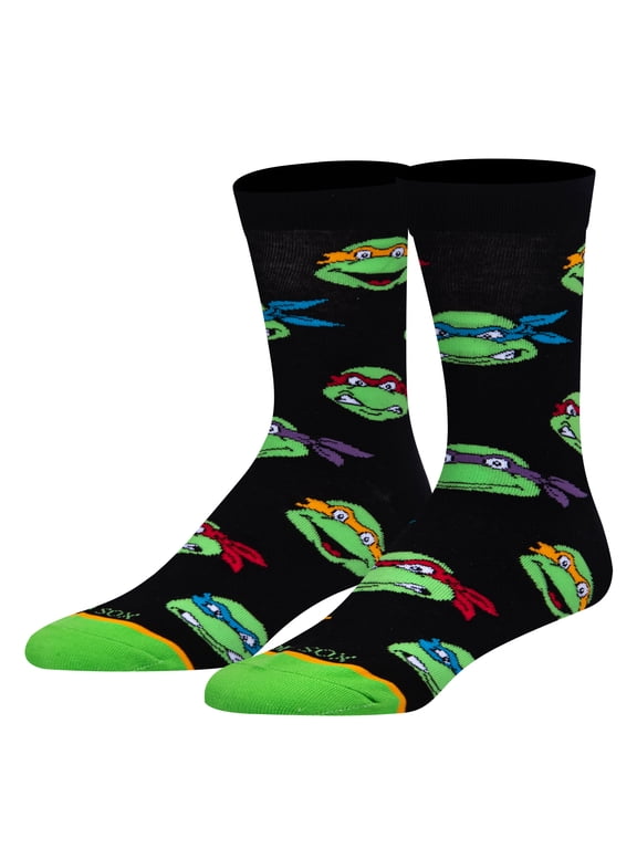 Cool Socks Retro Turtle Heads Nickelodeon Cartoon Crew Socks, Size Large