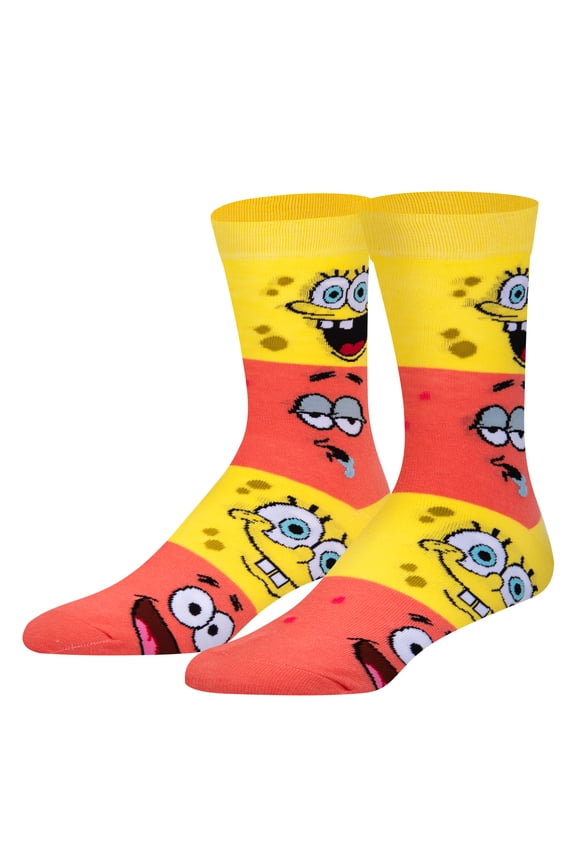 , Men's Funny Novelty Socks, Spongebob & Patrick Smiley Crew, Adult