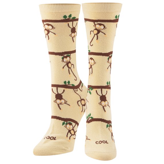 Cool Socks Monkeys Fun Print Novelty Crew Socks for Women, Size 5-10