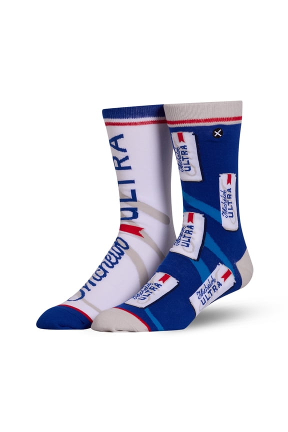– Michelob Ultra Beer Logo – Novelty Crew Socks – Size Large – Men's 8–12 / Women's 9.5–13.5