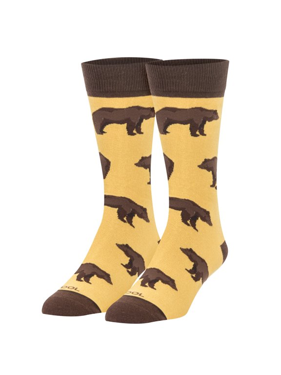 Novelty Crew Socks Men's Women's, Grizzly Bear, Graphic Print, Large