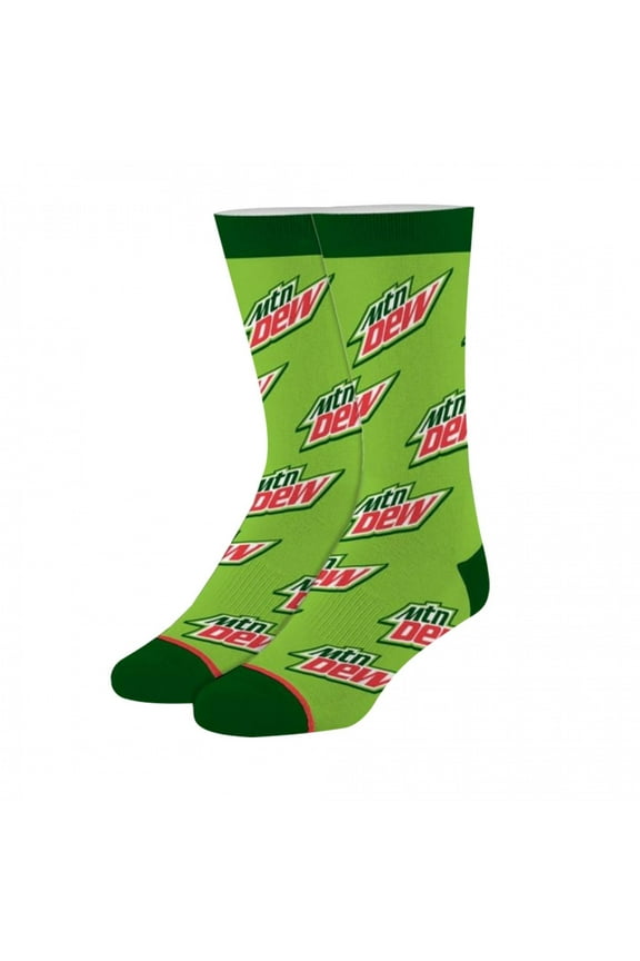 Cool Sock Mountain Dew Crew Socks Official Soda Pop Drink Novelty Gift Size Large for Men & Women-