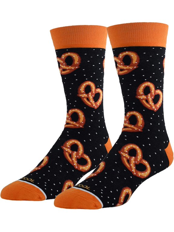 Novelty Crew Socks Men's Women's, Pretzel Snack, Graphic Print, Large