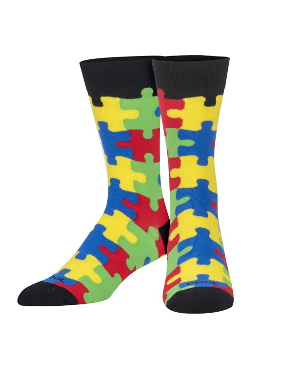 Novelty Crew Socks Men's Women's, Puzzled, Graphic Print, Large