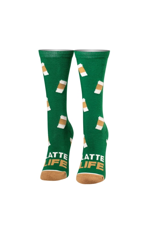 Novelty Crew Socks Women's Latte Coffee Life, Graphic Print, Large