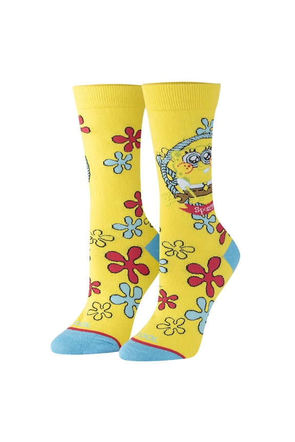 Novelty Crew Socks Women's SpongeBob Baby Bob, Graphic Print, Large