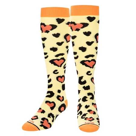 Cool Socks – Leopard Hearts Pattern – Knee High Length Compression Socks – 15–20 mmHg – Sport and