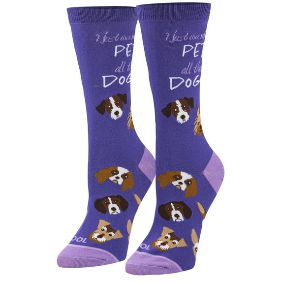Cool Socks Pet All The Dogs Fun Print Novelty Crew Socks for Women, Size 5-10