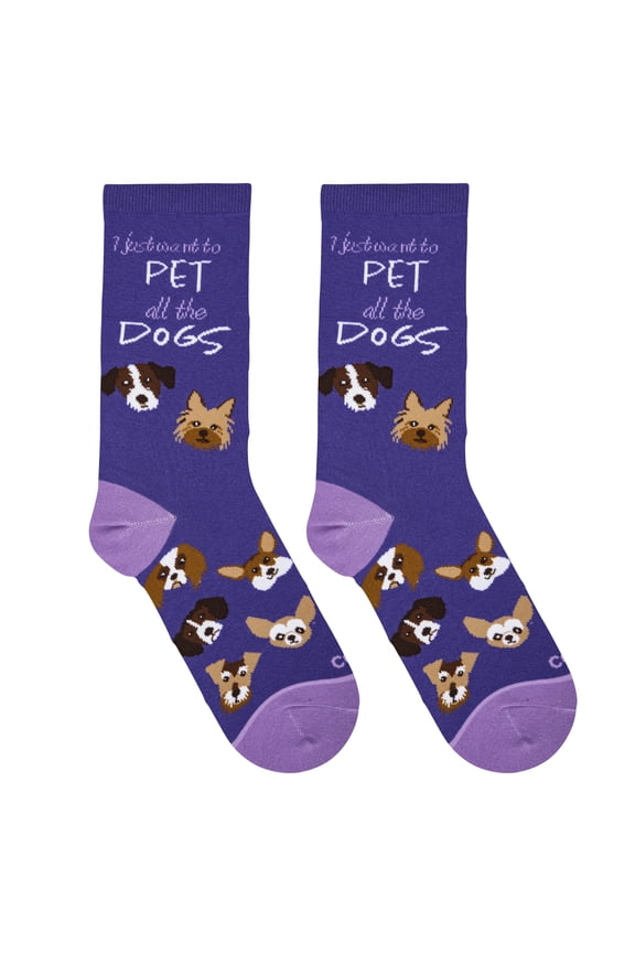 Pet All The Dogs Fun Print Novelty Crew Socks for Women, Size 5-10